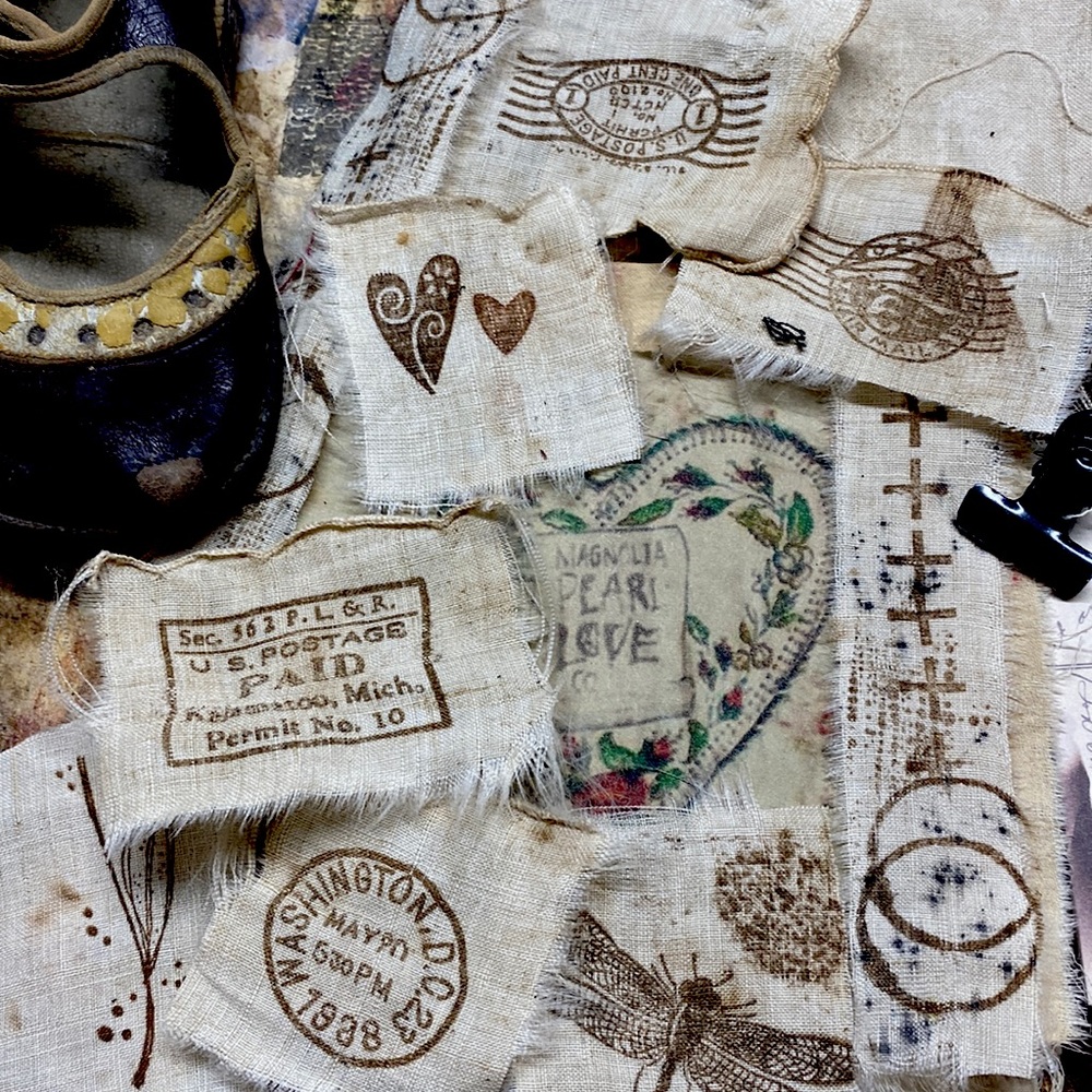 Magnolia Pearl fabric heart & stamped bits - Picture 2 of 4